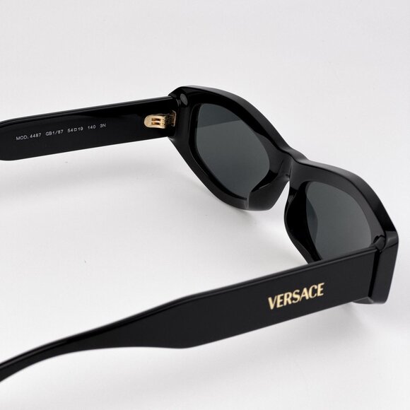 Versace VE4487 GB1/87 Black Rectangle Sunglasses Dark Grey Lens Unisex